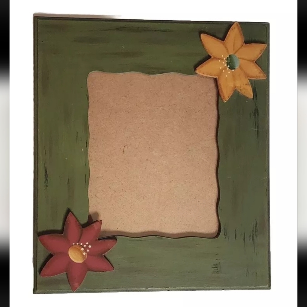 Large Wood Photo Frame Distressed Flowers Country 15.5 X 13.5" Wooden Farmhouse